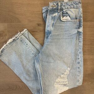 Zara high waisted button up distressed light wash denim